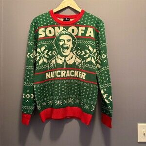 Elf Movie Son of a Nutcracker Ugly Christmas Sweater Men's L Green Red